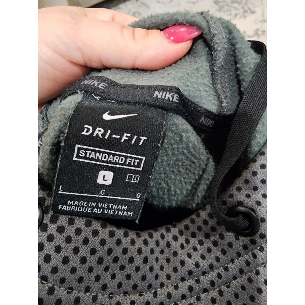 NIKE DRI-FIT MENS LARGE BLACK PULLOVER HOODIE Black Grey Crowl Neck